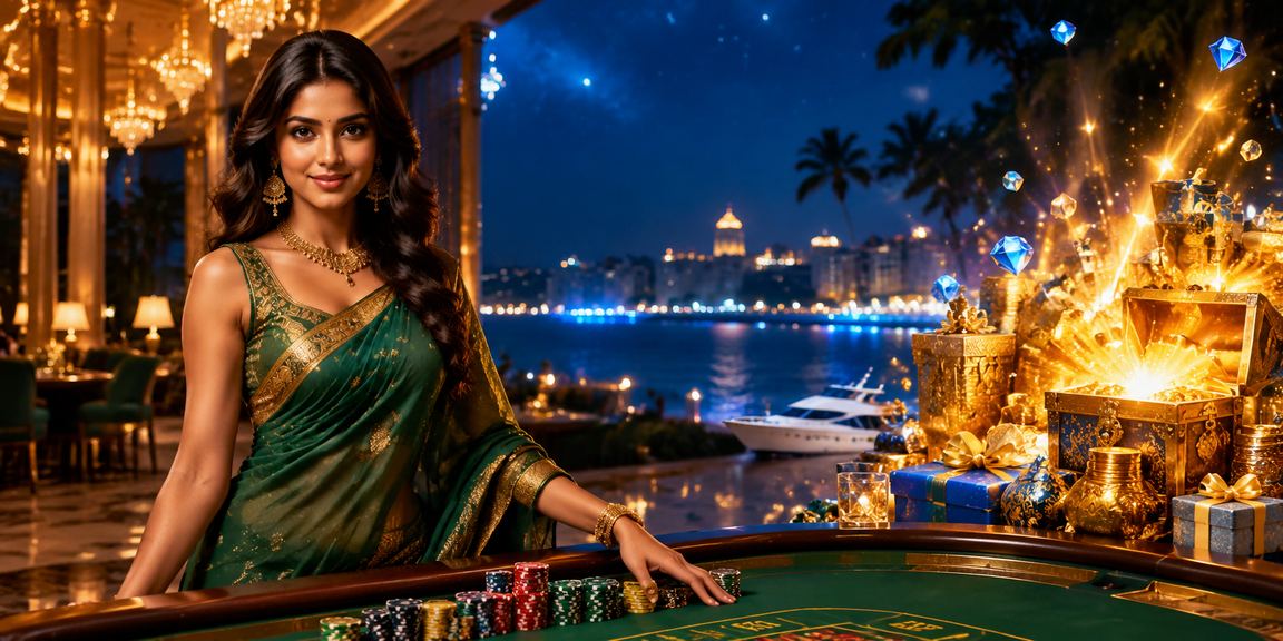 Indian woman playing baccarat in traditional saree setting